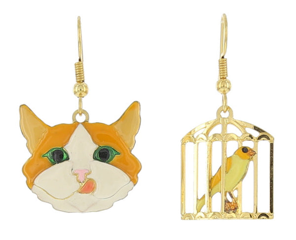 Cat and Bird Earrings